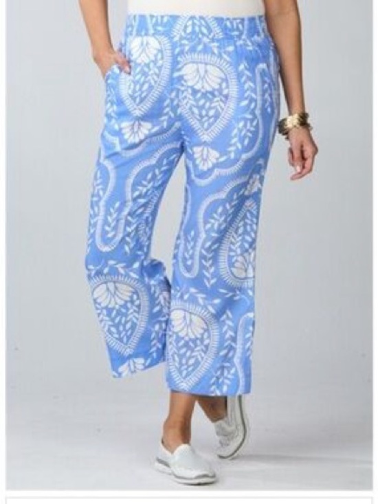Joie Pants - Joie Blue & White 100% Linen Floral Paisley Pants Size Large